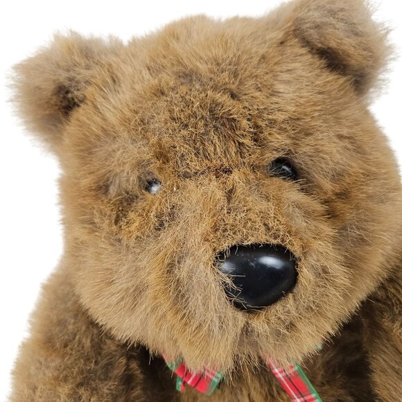 Vintage 24K Mighty Star Brown Plush Bear Red Plaid Bow 12 in Stuffed Animal - Picture 2 of 9